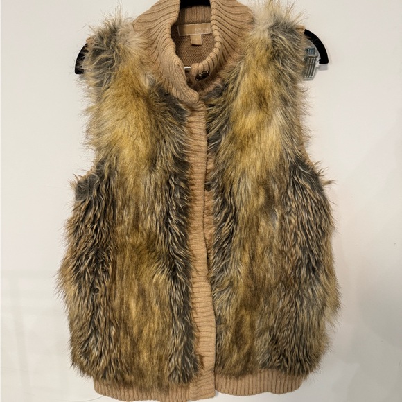 MICHAEL Michael Kors Faux Fur Vest in Tan and Brown - Picture 1 of 4